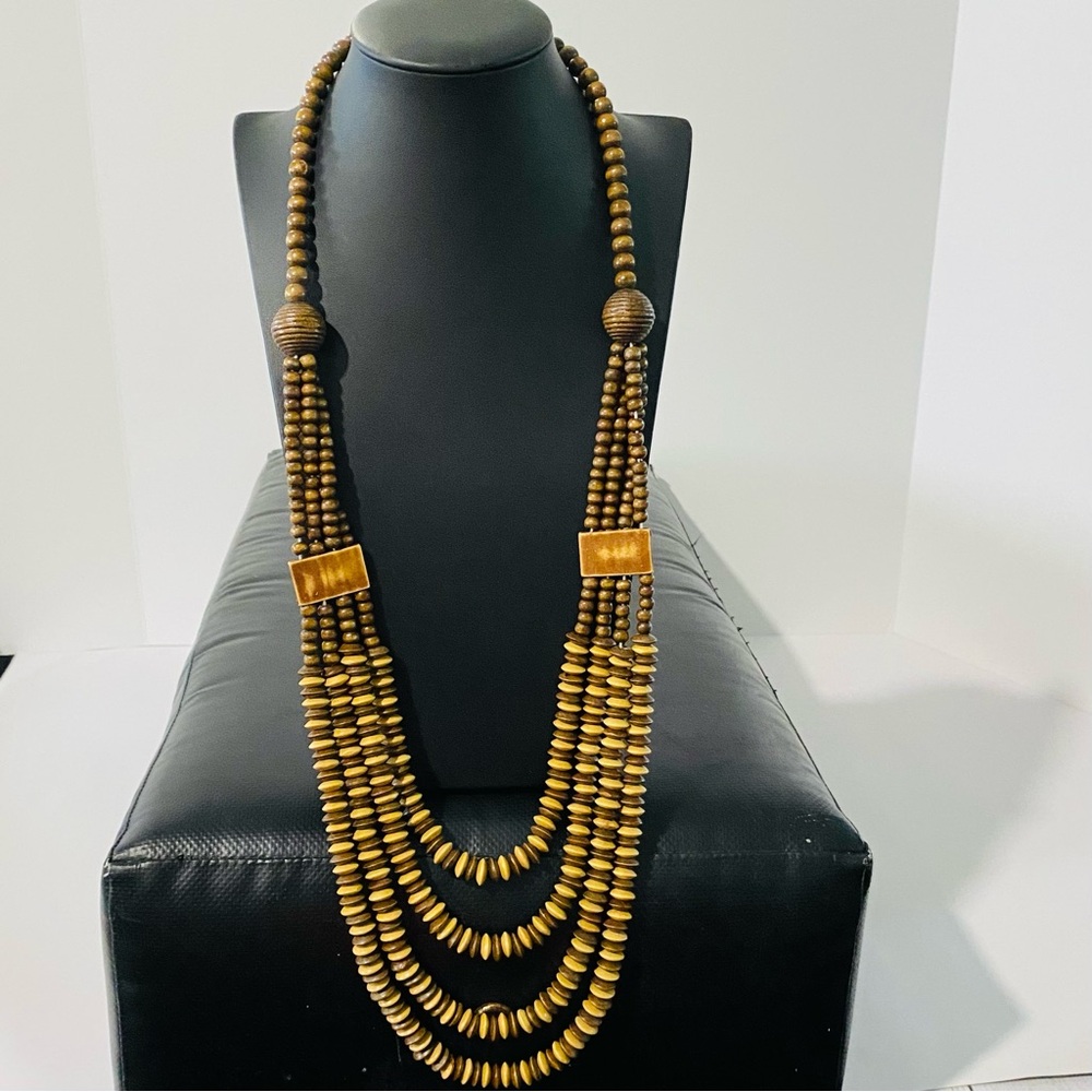 Tribal Inspired Look Wood-tone & Lightweight Beaded Necklace.